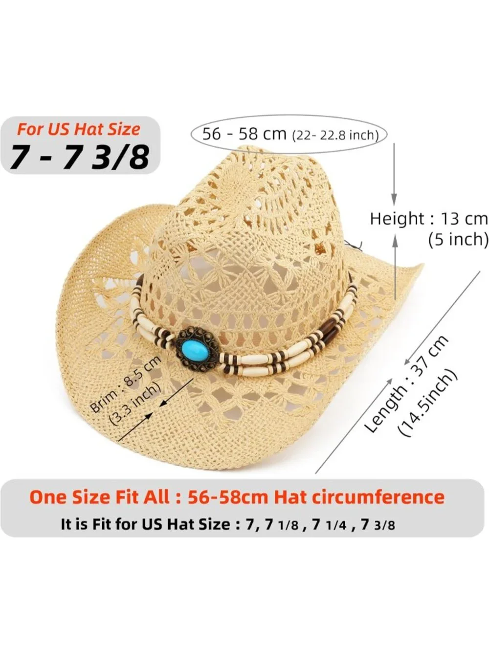 Men's Beige-m Straw Adjustable Wide Brim Sun Beach Western Cowgirl Cowboy Hat